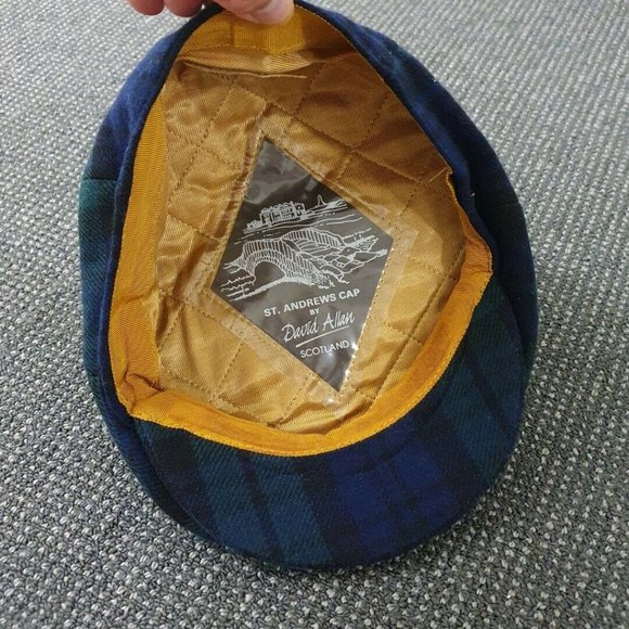 🔶️EARLY VINTAGE OLD COURSE ST. ANDREWS HAT CAP GOLF BLACK WATCH TARTAN POM-POM - Picture 7 of 11